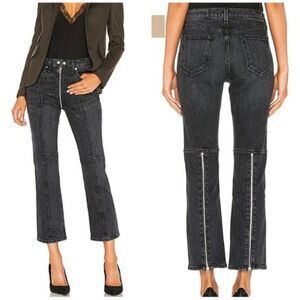 rag & bone Black Washed Ankle Zip-Back Cropped Jeans